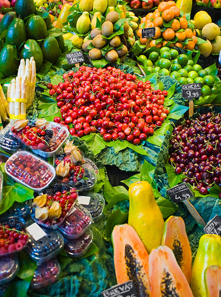 Barcelona La Boqueria food market fruit and vegetables.