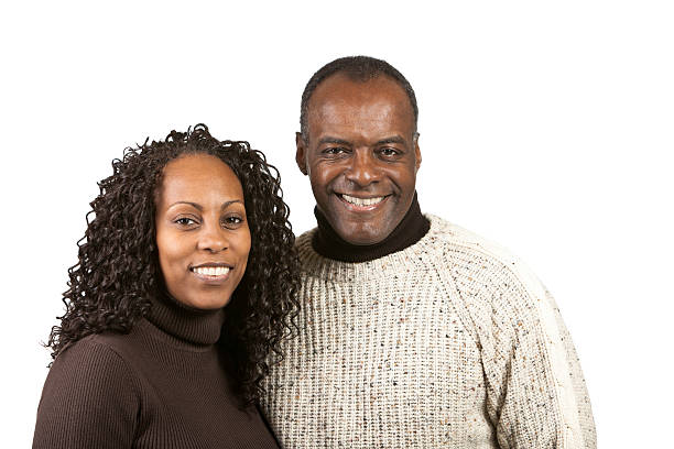 istock Happy smiling couple on white background 157697089