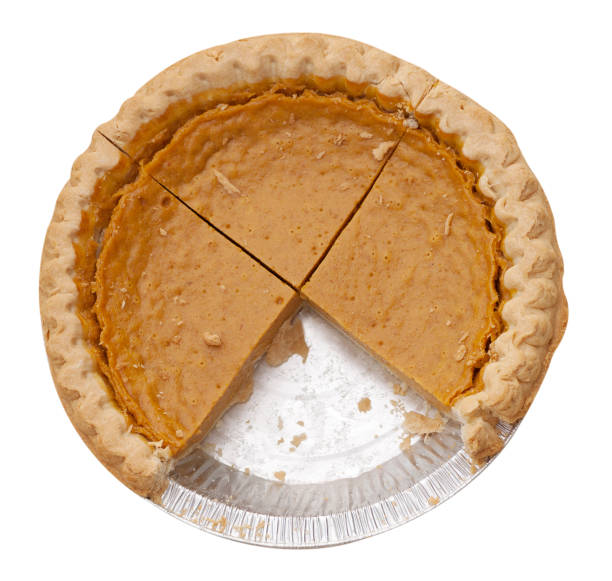 istock Divided Pumpkin Pie in Baking Pan with Piece Removed, Isolated 157697179