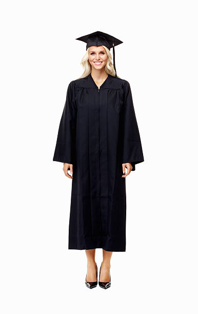 listo para graduación-joven mujer en vestido de - toga fotografías e imágenes de stock