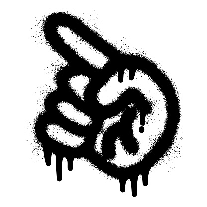 Hand finger pointing icon graffiti with black spray paint