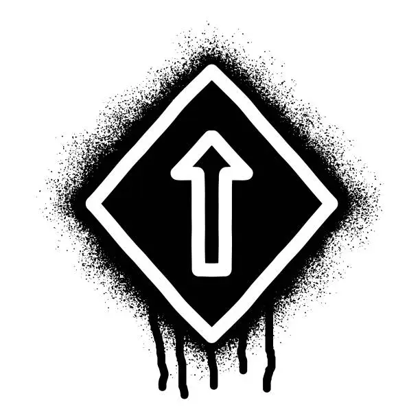 Vector illustration of One way arrow traffic sign stencil graffiti with black spray paint
