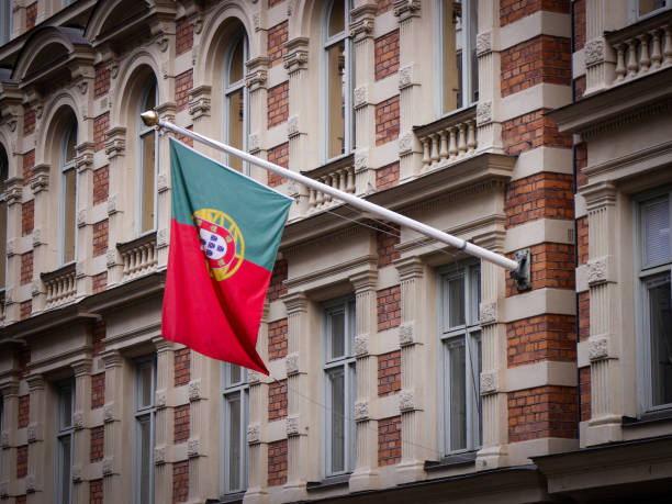 a flag on the side of a building