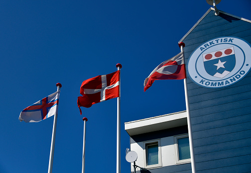 Nuuk / Godthåb, Sermersooq, Greenland: Danish Joint Arctic Command headquarters (JACO) - Arktisk Kommando - The mission of the Joint Arctic Command is to protect the sovereignty of the Kingdom of Denmark, a NATO member, in the Arctic Region. It's area of responsibility extends from the Faroe Islands to the Greenland Sea and the Arctic Sea to the North, and across the Denmark Strait and the Irminger Sea to the Davis Strait and Baffin Bay between Canada and Greenland. Other key tasks are Maritime Pollution Prevention, fishery inspection, Search and Rescue, hydrographical surveys and support to governmental science missions, and the civil society. Greenland’s growing geopolitical Importance is due to its strategic location, in addition to being a gateway to the Arctic, is extremely important for US security and to its natural resources.