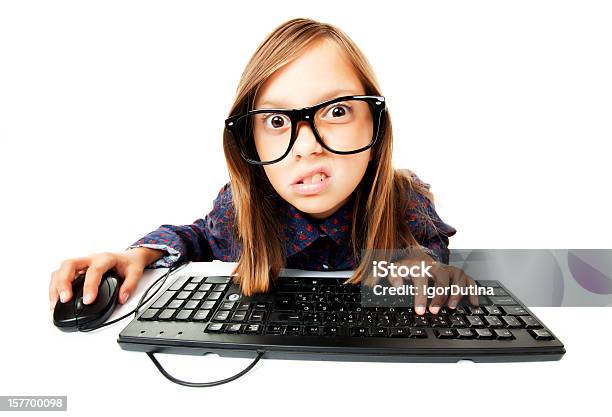 Girl Working On A Computer Stock Photo - Download Image Now - Bad News, Child, Computer