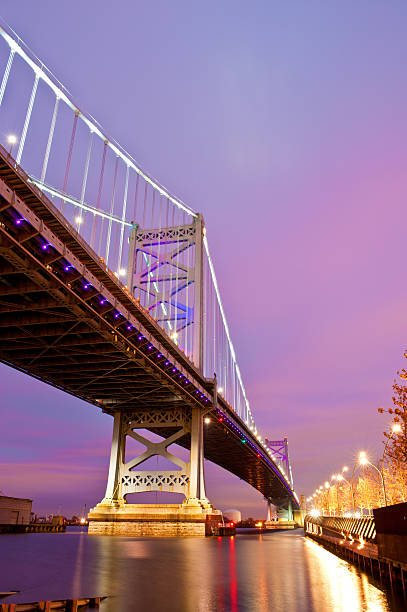 Ben Franklin Bridge at night in Philadelphia, Pennsylvania stock photo