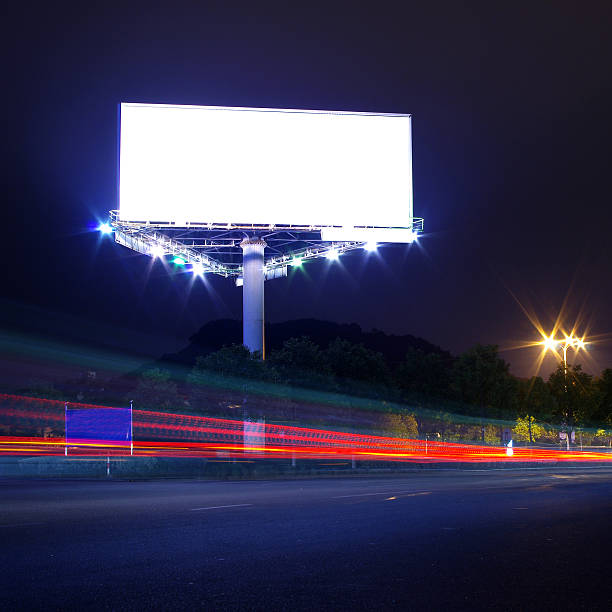 Night highway billboard stock photo