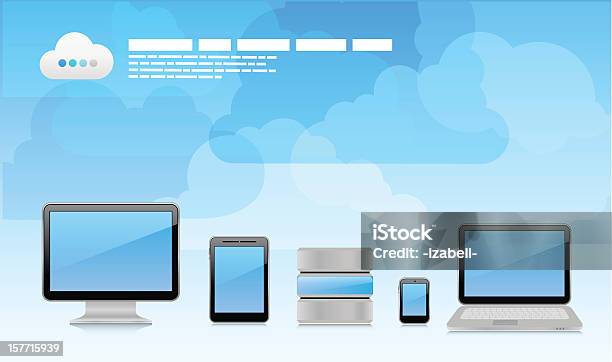 Cloud Wallpaper Behind Different Electronic Devices Stock Illustration - Download Image Now