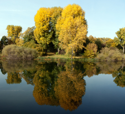 Landscape panorama in autumn stitched by two images