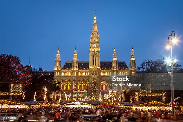 Christkindlmarkt Vienna New Townhall Christmas Market Austria Stock Photo - Download Image Now