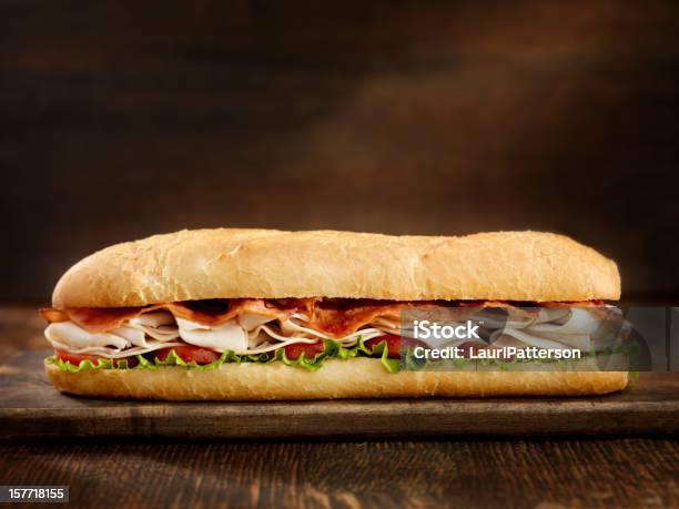 Foot Long Turkey And Bacon Sub Stock Photo - Download Image Now - Sandwich, Submarine Sandwich, Baguette