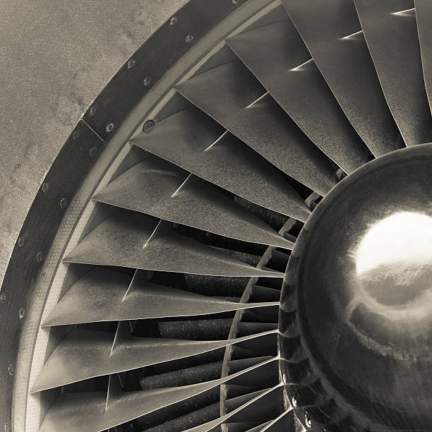 Aircraft jet engine turbine, sepia toned
