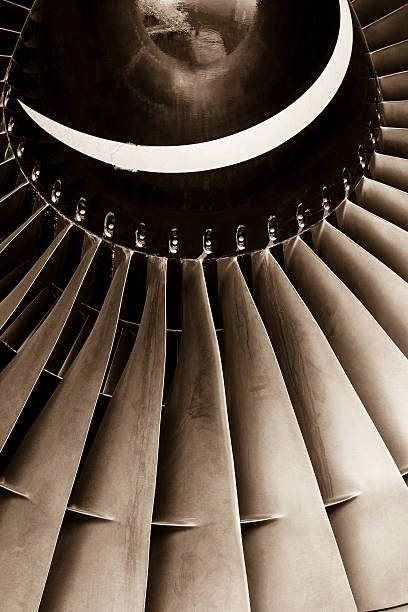 istock Aircraft jet engine turbine, sepia toned 157718266