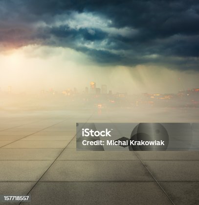 istock Heavily polluted city with smog in air and concrete ground 157718557