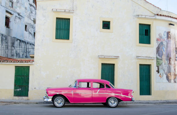 pink retro car stock photo