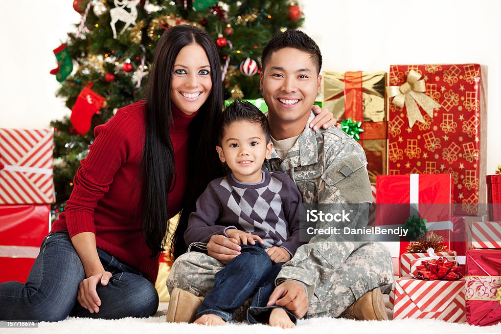 Holiday Army Family Portrait Holiday Army Family Portrait. Christmas Stock Photo