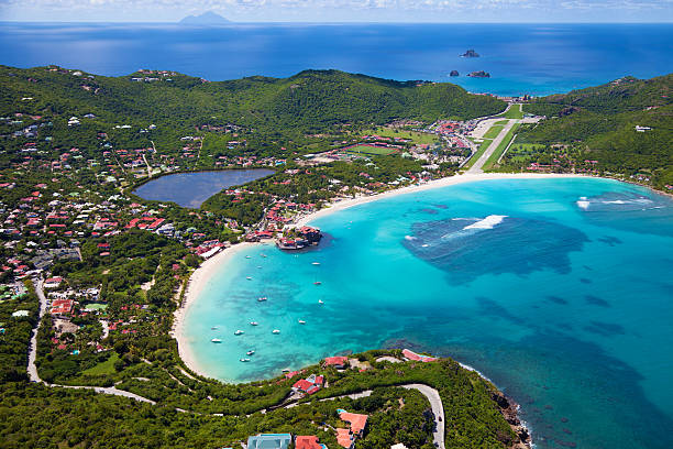 aerial view of St.Jean Bay, St. Barths, FWI stock photo