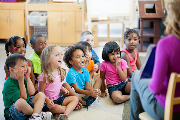 Pre-school children Preschool children in a classroom for story time. elementary school photos stock pictures, royalty-free photos & images