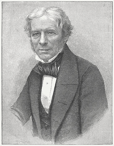 Michael Faraday (1791 – 1867) was an English scientist who contributed to the fields of electromagnetism and electrochemistry. His main discoveries include those of electromagnetic induction, diamagnetism and electrolysis. Engraving after a photograph, published in 1882.