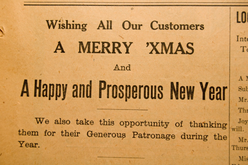 A 1912 newspaper ad showing the appreciation for cutomers and wishing them a Merry Christmas and properous New Year.