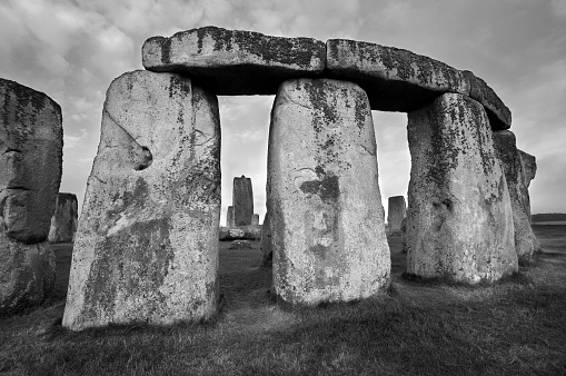 Looking from the outside of Sarsen Circle which had at one time 30 upright Sarsen stones with lintels on top. Now there are 17 still standing, with these 4 here still with the lintels in place.