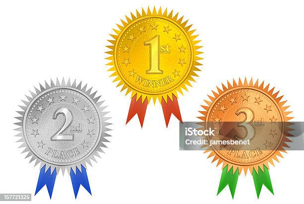 Place Medals 3d Stock Photo - Download Image Now - Award Ribbon, Gold Medal, Second Place