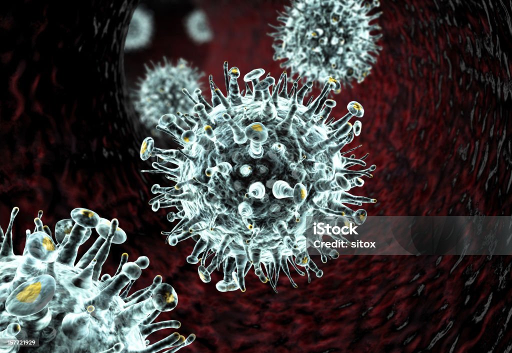 influenzale virus che passa attraverso il sistema vascolare - Foto stock royalty-free di Biologia