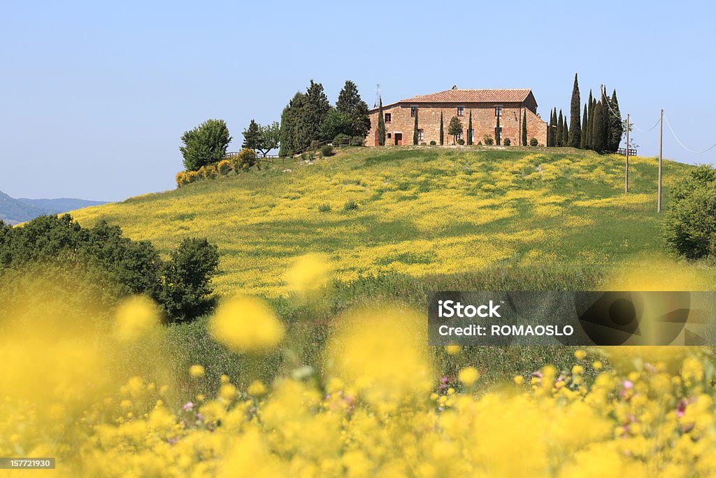 Masseria e prato in Val d'Orcia, Toscana, Italia - Foto stock royalty-free di Casa