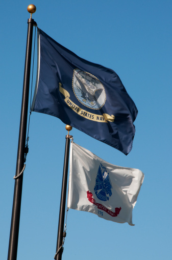 Flags for the United States Navy and the United States Army