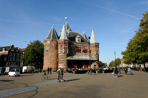 The Amsterdam Central Station and square. The building was designed by the architects P.J.H. Cuypers, A.L. van Gendt and L.J. Eijmer and realised between 1881 and 1889.