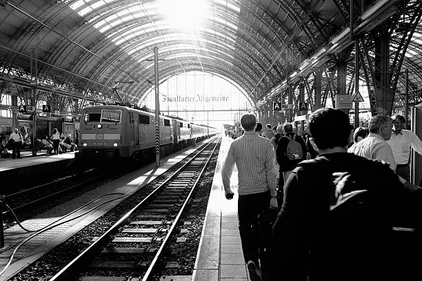 Empty train station, iron chair or bench in empty platform