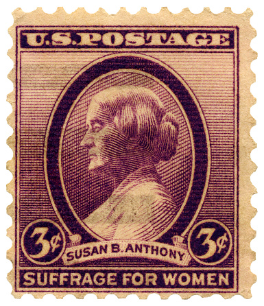 Women's Voting Stamp on a black background.