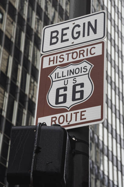 istock Begin Historic Route 66 sign in downtown Chicago, Illinois 1577247242