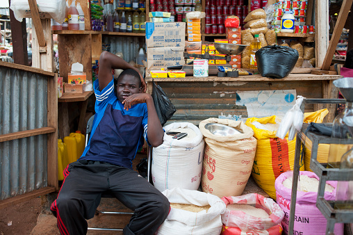 A woman selling various goods at a Street Market at Katutura Township near Windhoek in Khomas Region, Namibia