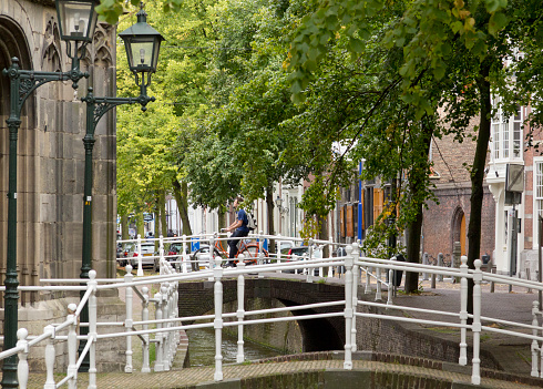 Canal houses and drawbridge in the center of the Dutch city of Middelburg in the province of Zeeland.