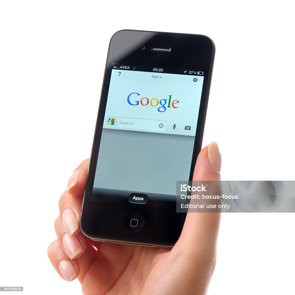 Google para iPhone 4 - Foto de stock de .com libre de derechos