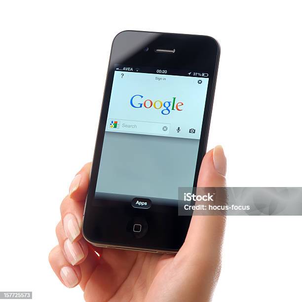 Google On Iphone 4 Stock Photo - Download Image Now - .com, Adult, Analyzing