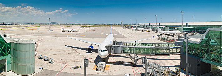 Istanbul, Turkey - May 05, 2023: Turkish Airlines planes docked to the gates, new Istanbul airport, Istanbul, Turkey