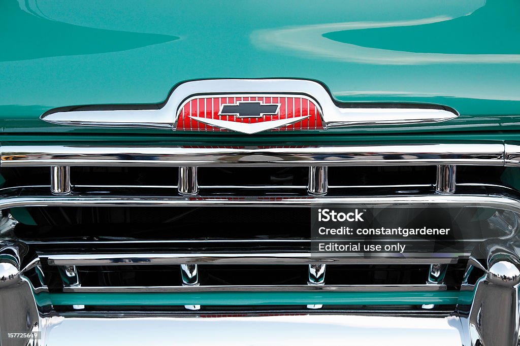 Grille And Hood Of 1957 Chevrolet Pickup  Old-fashioned Stock Photo