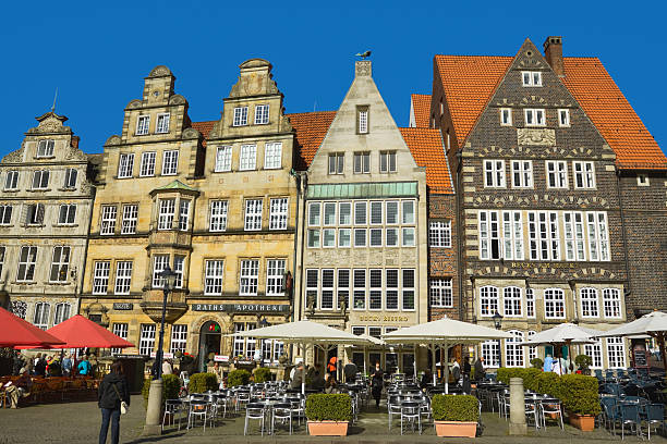Bielefeld, Germany - September 6, 2016: Historical facades on the central market square of Bielefeld, Germany
