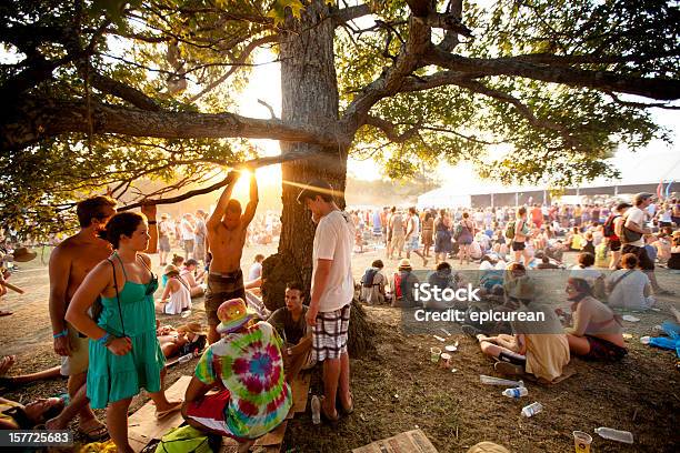 Foto de Fãs Relaxante No Pôr Do Sol Durante O Festival Bonnaroo e mais fotos de stock de Festival de Música