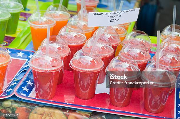 Strawberry Fruit Juice In A Urban Store Market Stock Photo - Download Image Now - City, Color Image, Drink