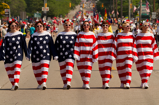 – June 13, 2022: The large crowds of people in the streets of Manhattan celebrating the Puerto Rican Day Parade