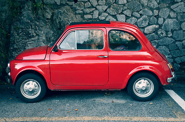 Red Fiat 500 Vintage Classic Car  little fiat car stock pictures, royalty-free photos & images