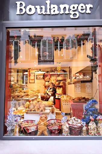 Colmar, France- December 11, 2019:A shopping window of a Paul bakery in Colmar, Alsace, France. Paul bakery is a French luxury bakery chain with shops around the world