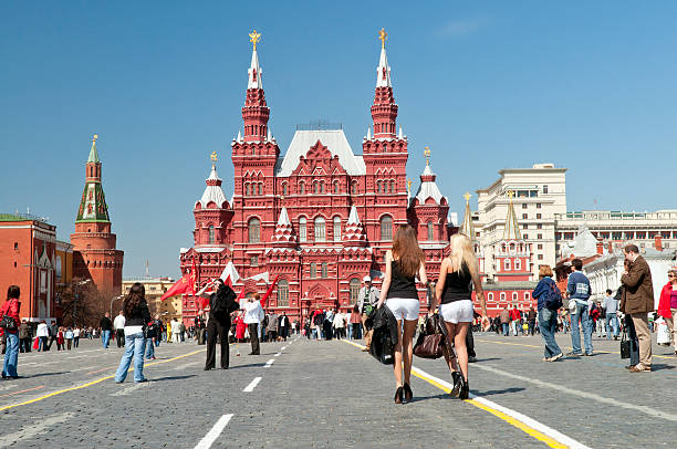 Beautiful Women in Red Square Moscow  editorial architecture famous place local landmark stock pictures, royalty-free photos & images