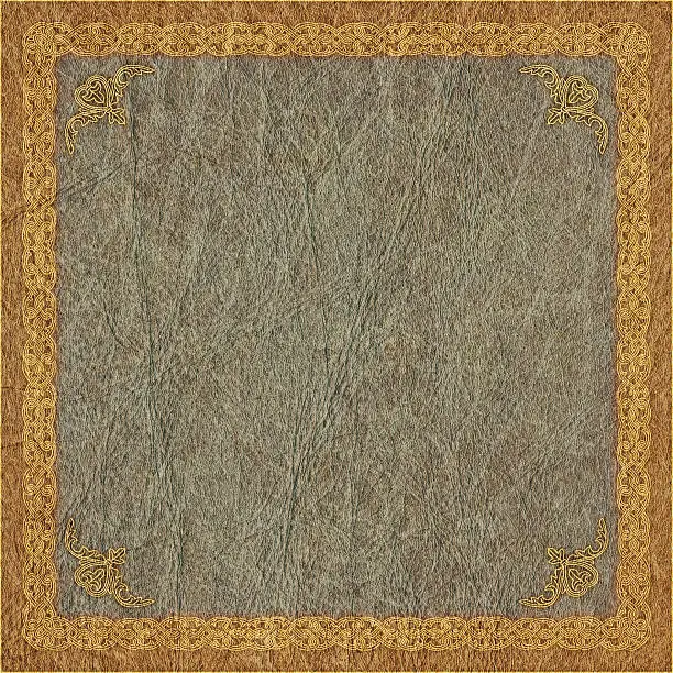 This Large, High Resolution, Medieval Gilded Linear Arabesque Decorative Border Motif on Antique Pale Grayish-green Animal Skin Parchment, is excellent choice for implementation within various CG Projects. 