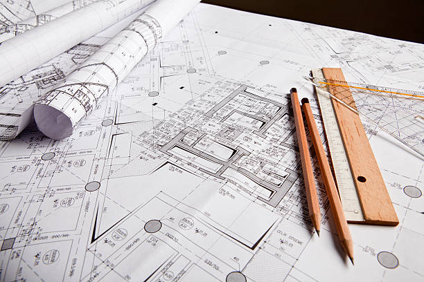 ingénierie mécanique - drawing compass architect blueprint planning photos et images de collection
