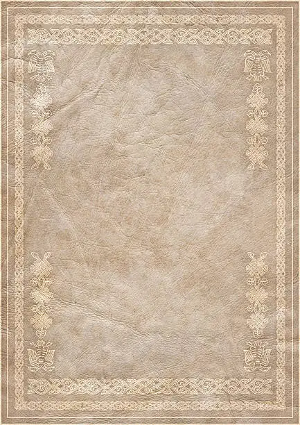 This Large, High Resolution, Antique, Animal Skin Beige Parchment, with Medieval Gilded Linear Arabesque Decorative Motif, is excellent choice for implementation within various CG Projects. 