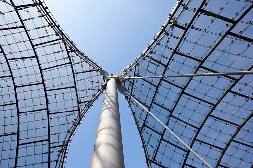 Close-up of solar and wind generators with copy space.